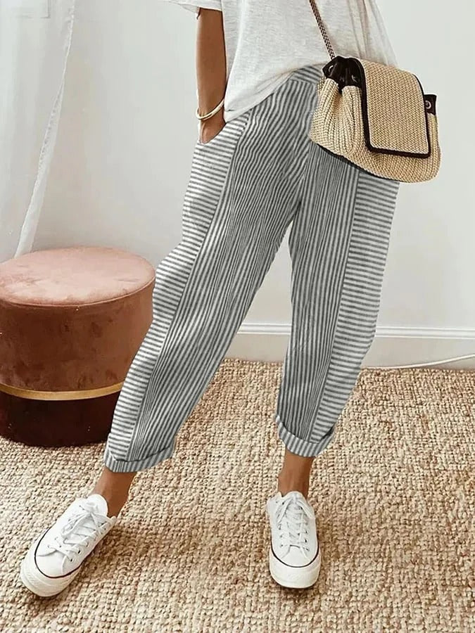 Sofie – Ademende Linnen Pantalon, Casual en Stijlvol (Gestreept)