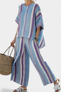 Esmee - Elegante Pastel Top & Gestreepte Linnen Broek