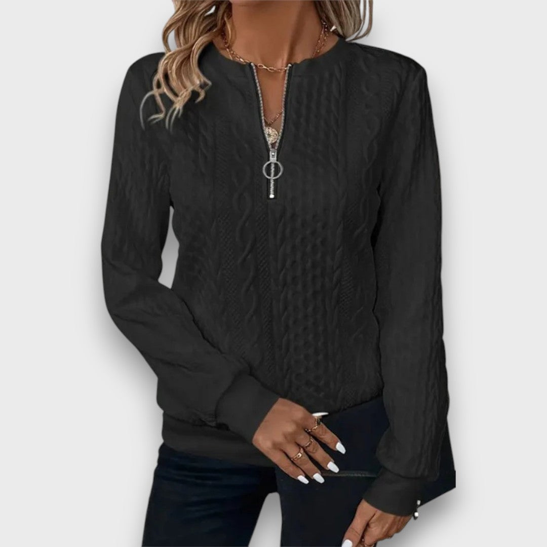 Charlene – Cable-Knit Zip Front Sweater