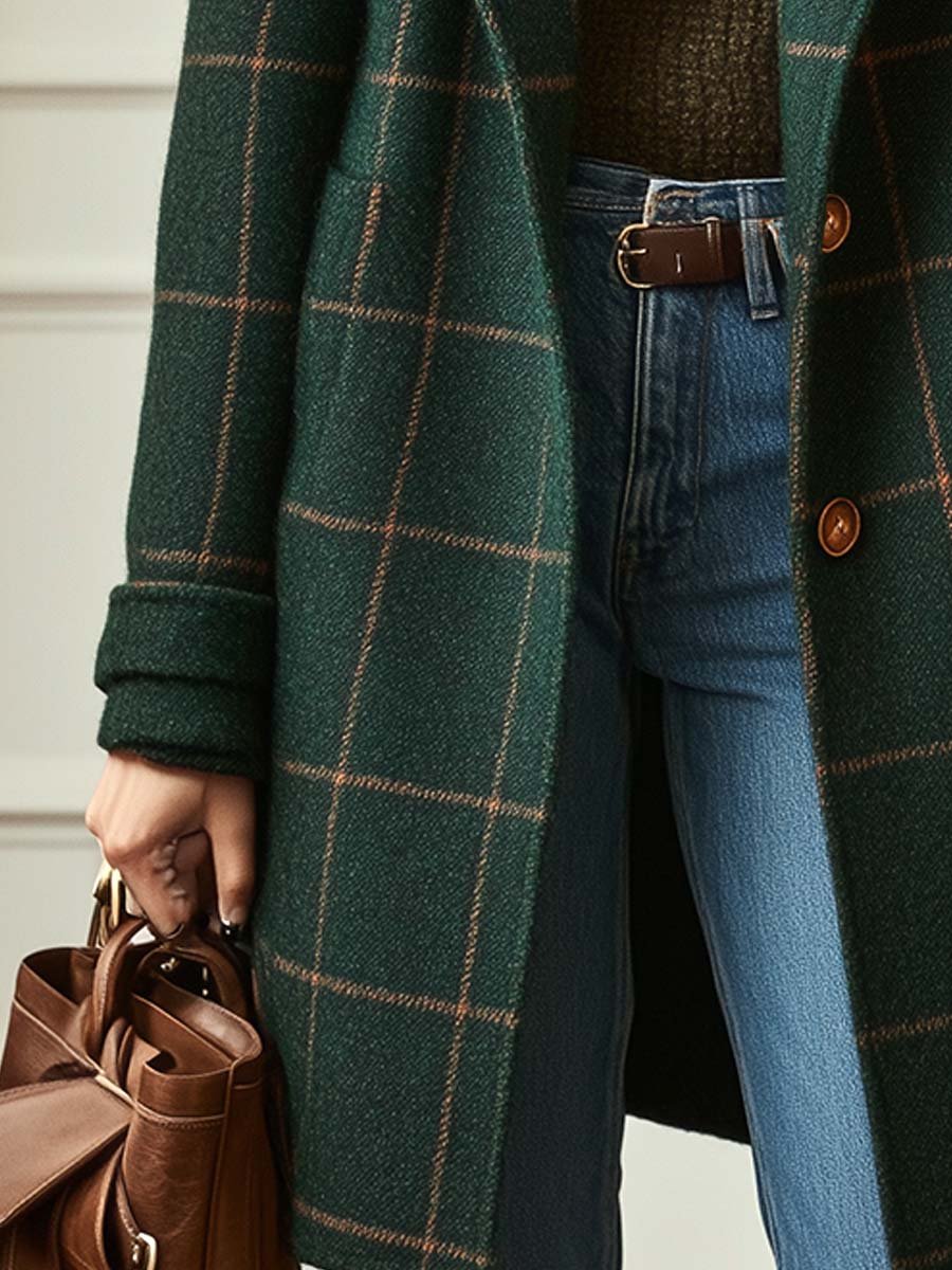 Zoe - Classic Plaid Wool Coat